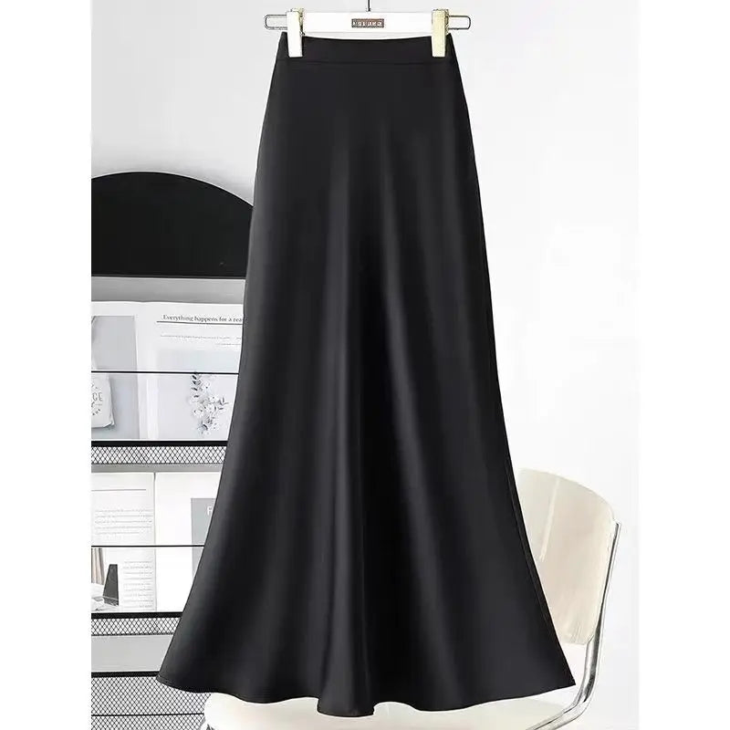Women's Fashion French Acetate Satin Hip Wrapping Half Fish Tail Skirt Spring And Autumn Medium Long Style Alternative Clothing