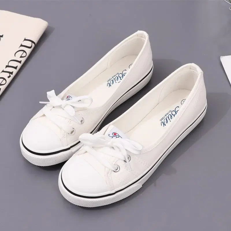 Ladies Shoes Low Canvas Flat Lace Up Women Footwear Casual Sneaker Trends 2024 Designer Walking Light A Shoe Cheap New Spring 39