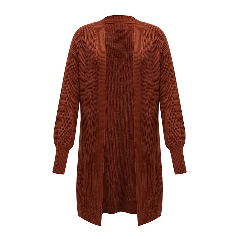 ONELINK Plus Size Cardigan Sweater Women Long Wollen Coat Autumn Winter 2022 Lantern Sleeve Brown Female Knit Clothing Oversize